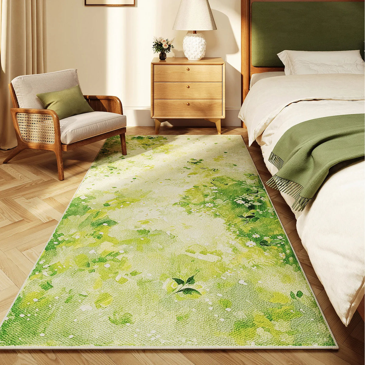 Pastoral Style Carpets for Living Room Flowers Bedroom Decor Carpet Fluffy Soft Green Bedside Plush Rug Home Anti-slip Floor Mat