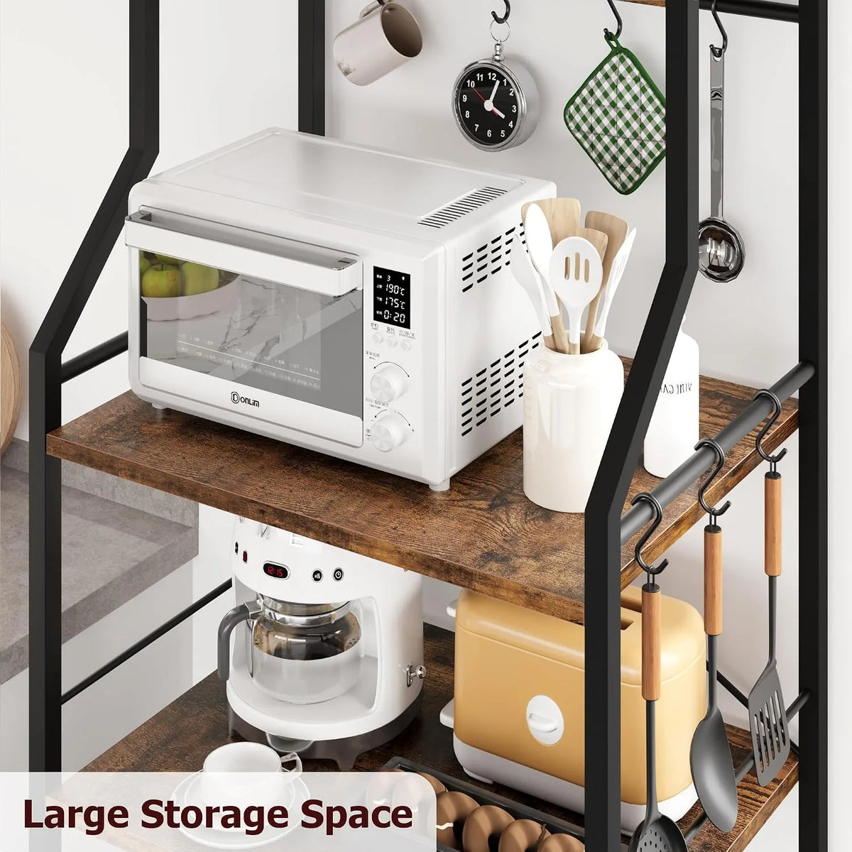 Kitchen Bakers Rack With Microwave Stand Coffee Bar Storage Organizer
