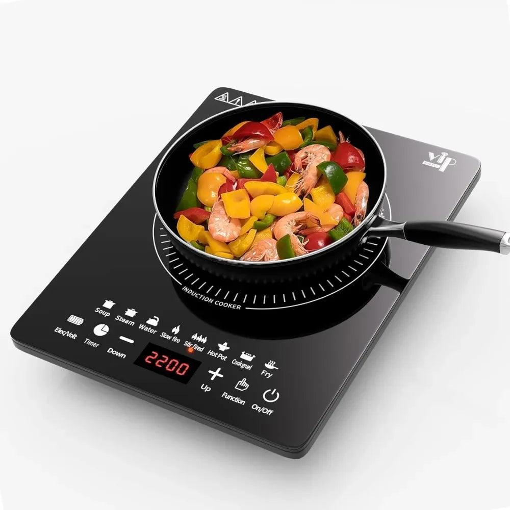 2200W Portable Induction Burner, Electric Induction Countertop Burner W/ Touch Panel, 8 Cooking Preset Programs, for Home, RV