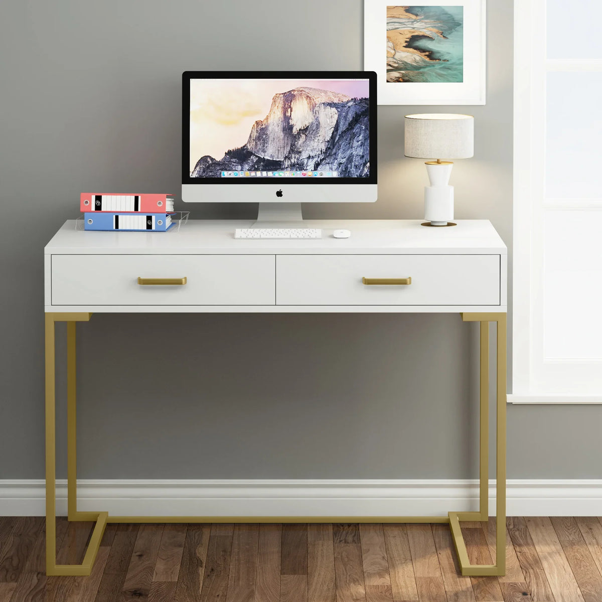 Tribesigns Modern Makeup Vanity Desk With Two Drawers