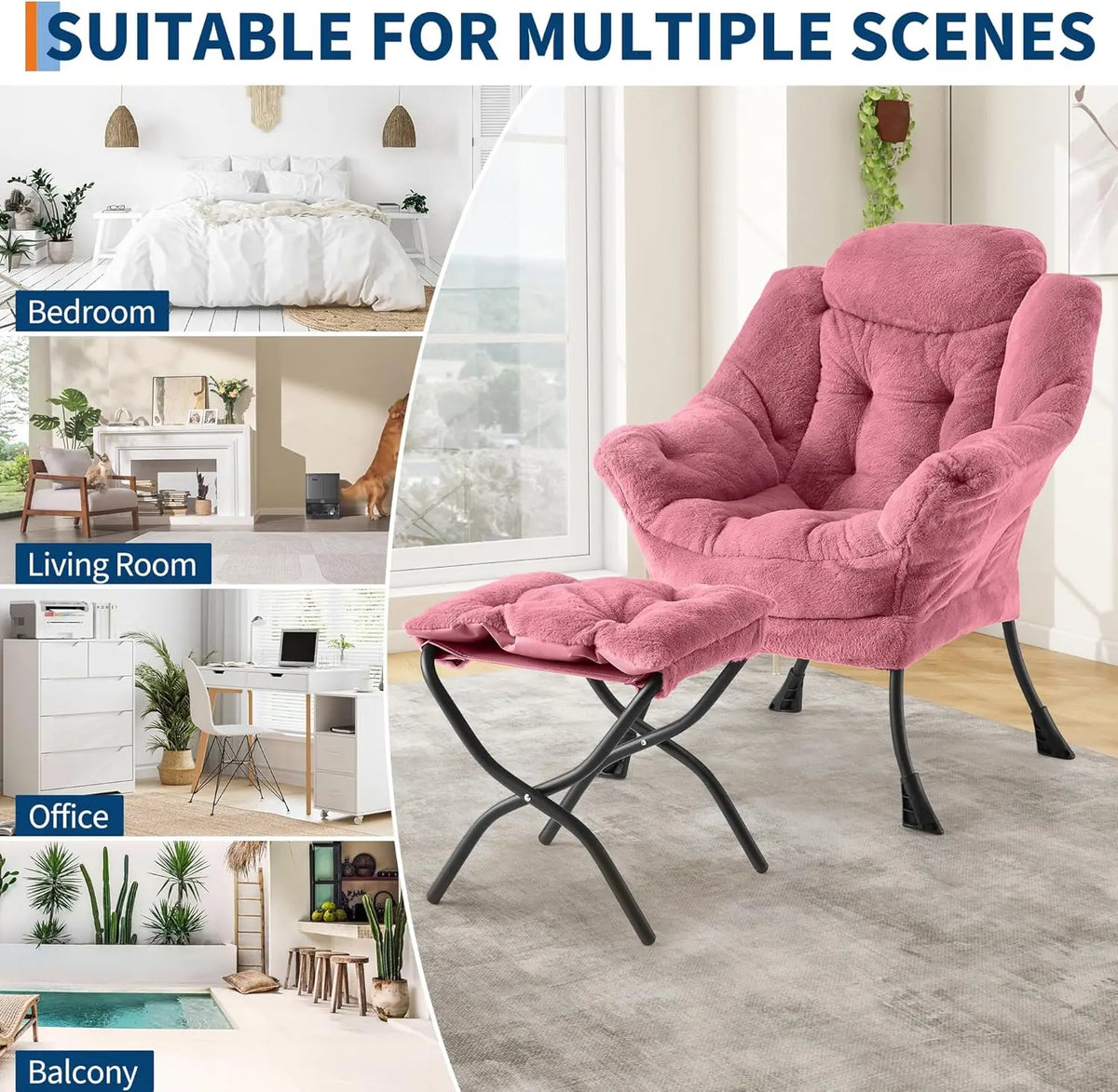 Comfortable Lounge Chair With Folding Ottoman Footrest for Reading
