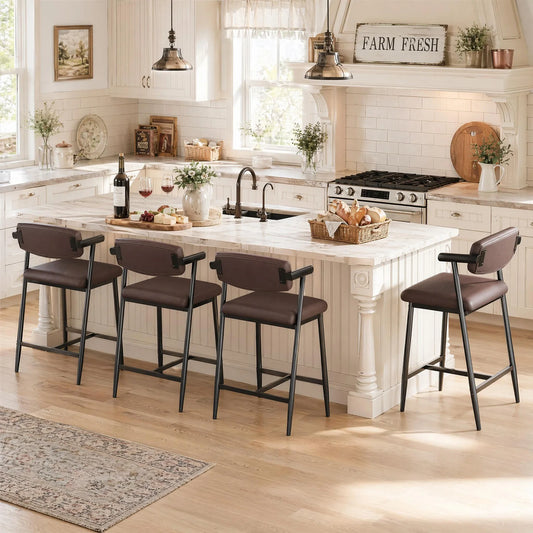 HiMISS Upholstered Metal Dining Bar Stools With Arms And Footrests