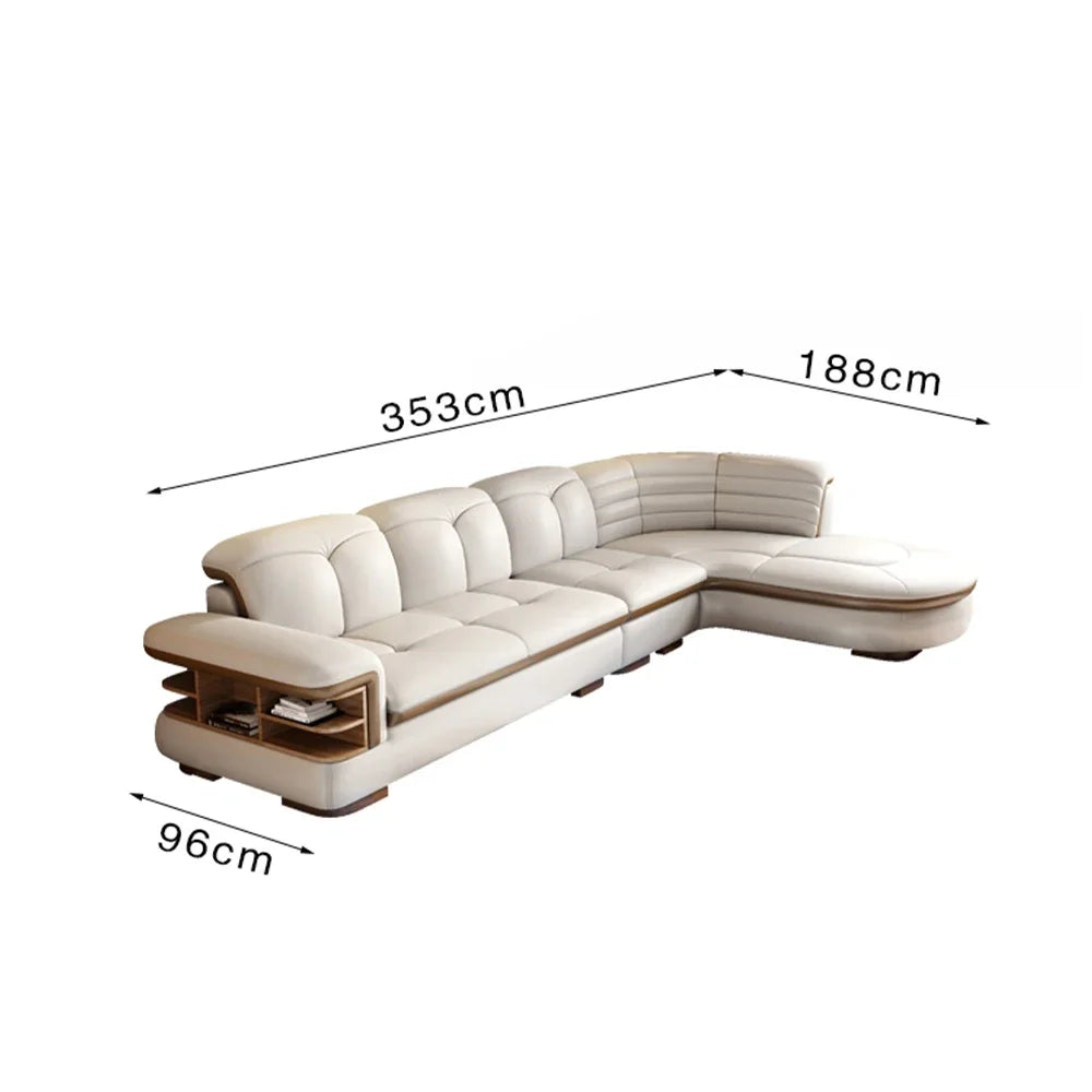 Luxury L-Shaped Genuine Leather Sectional Sofa Sets with USB, Bluetooth Speaker - Linlamlim Living Room Italian Leather Couches