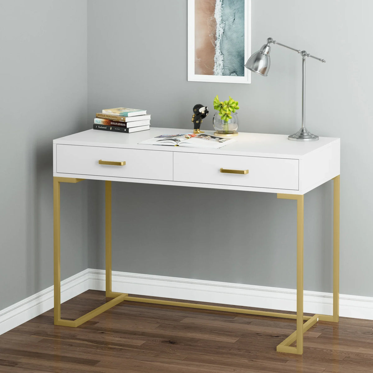Tribesigns Modern Makeup Vanity Desk With Two Drawers