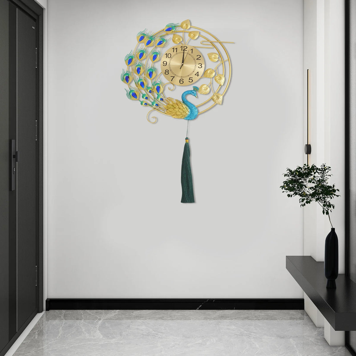 Luxury Peacock Wall Clock Silent Quartz Vintage Home Decor