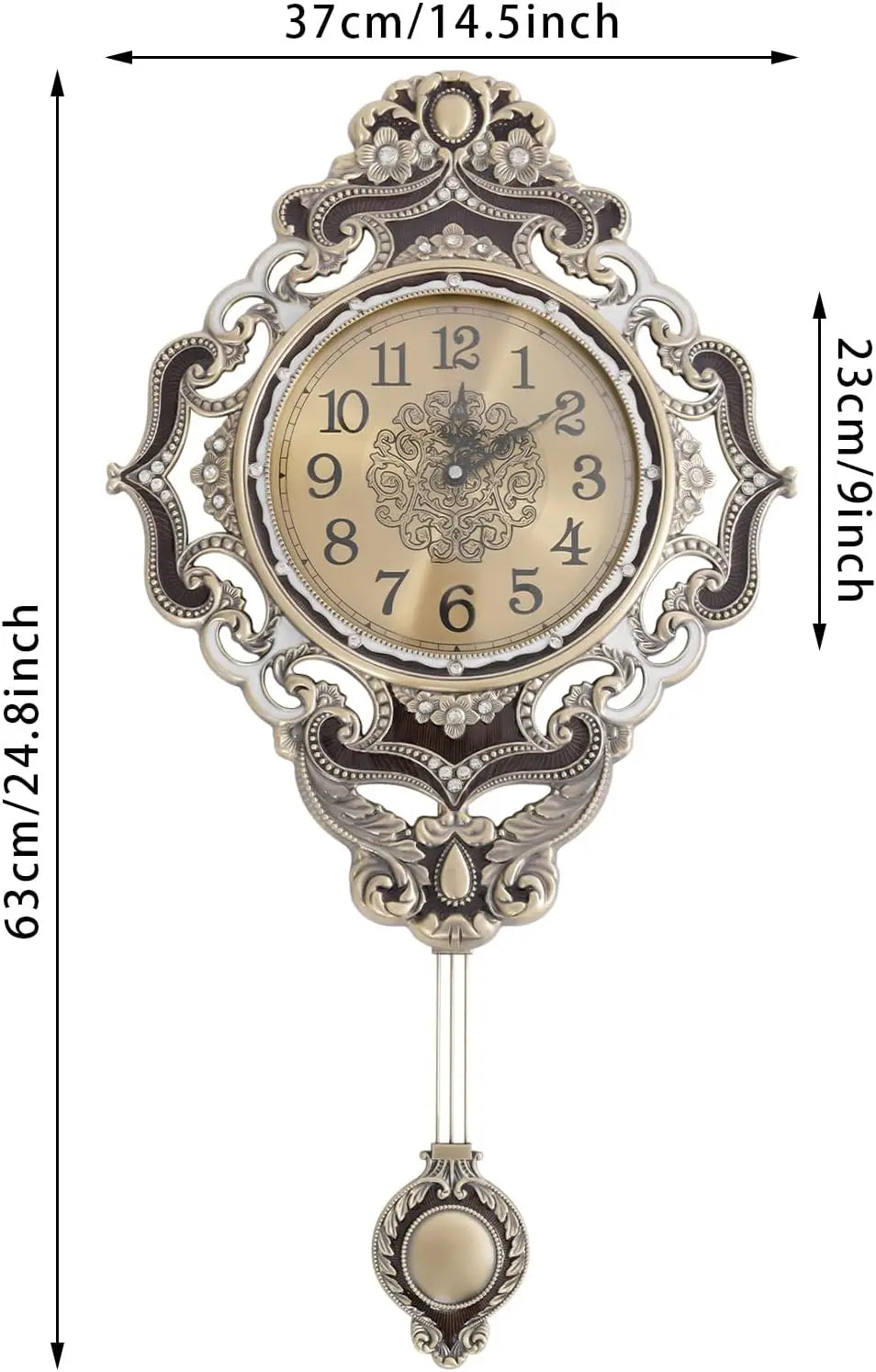 European Style Metal Wall Clock Featuring Quiet Swinging Pendulum