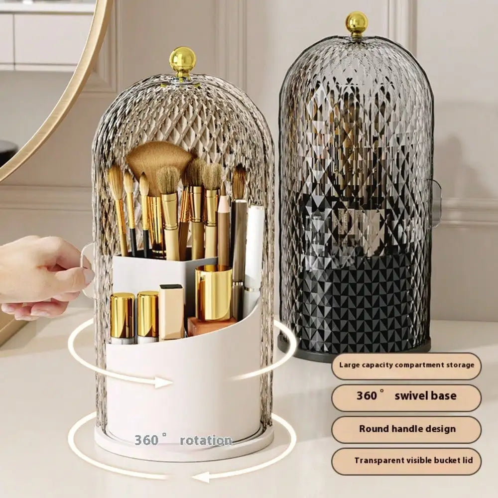 360° Rotating Multifunction Clear Dustproof Skincare Cosmetic Tools Storage Organizer, Makeup Brush Holder With Lid For Vanity Desktop Bathroom Countertop, Desk Organizer Creative Birdcage Large Capacity Lipstick, Lip Gloss