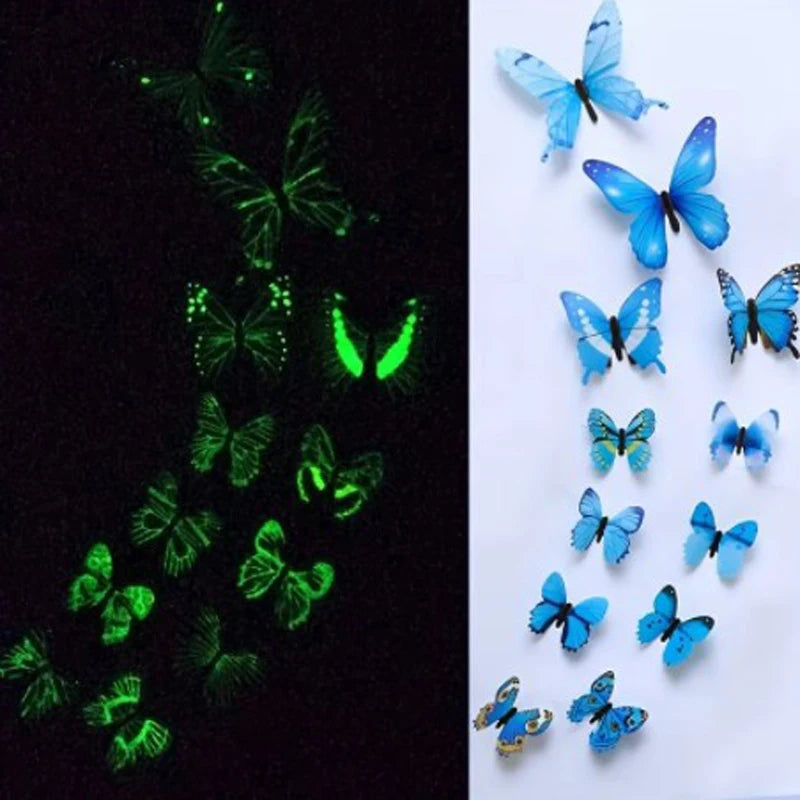 New 12Pcs Fashion 3D Luminous Butterfly Creative Wall Sticker For DIY Wall Stickers Modern Wall Art Home Decorations DIY Gift