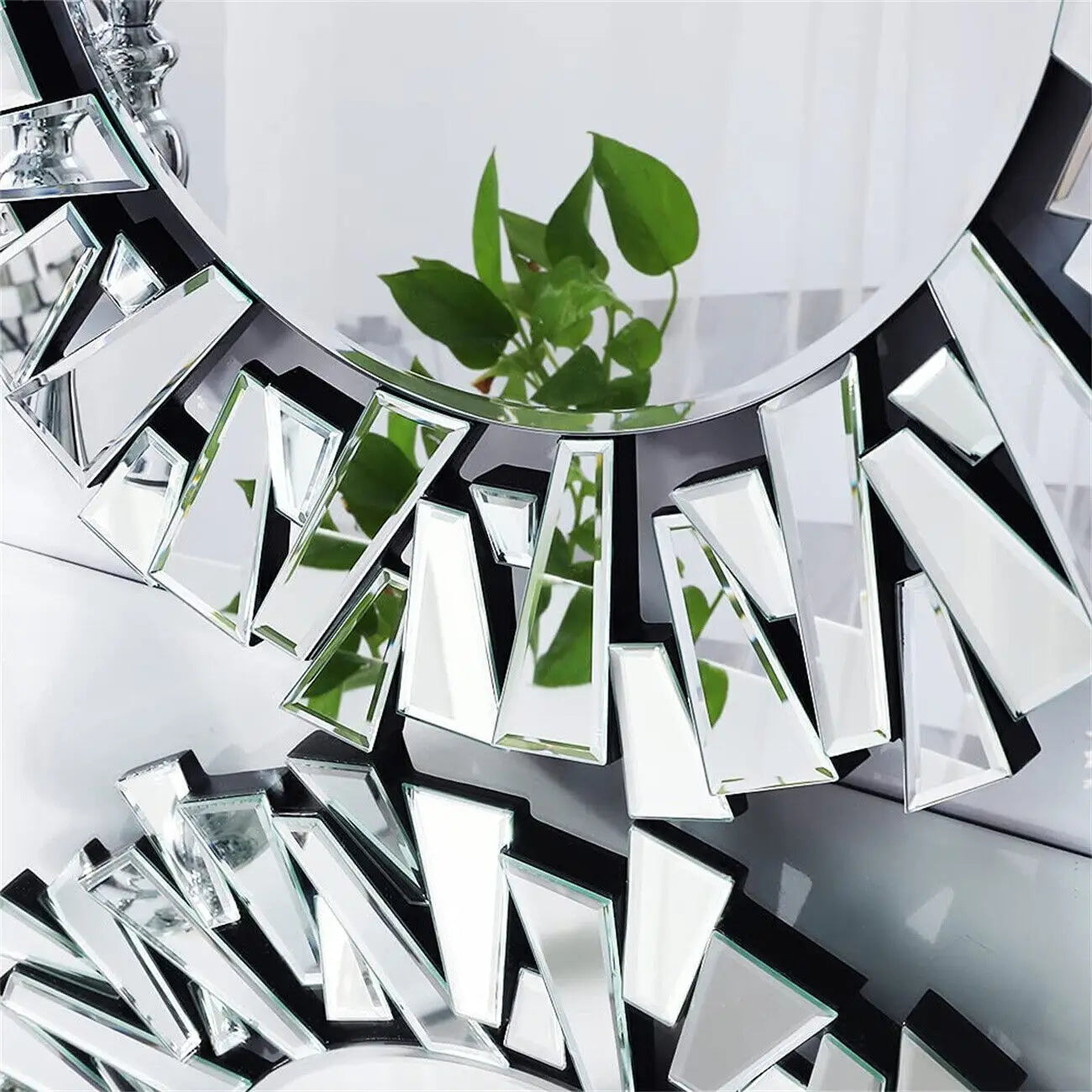 LUVODI Large round Wall Mirror with Silver Starburst Art Design for Living Dining Bed Meeting Bathroom Decorative