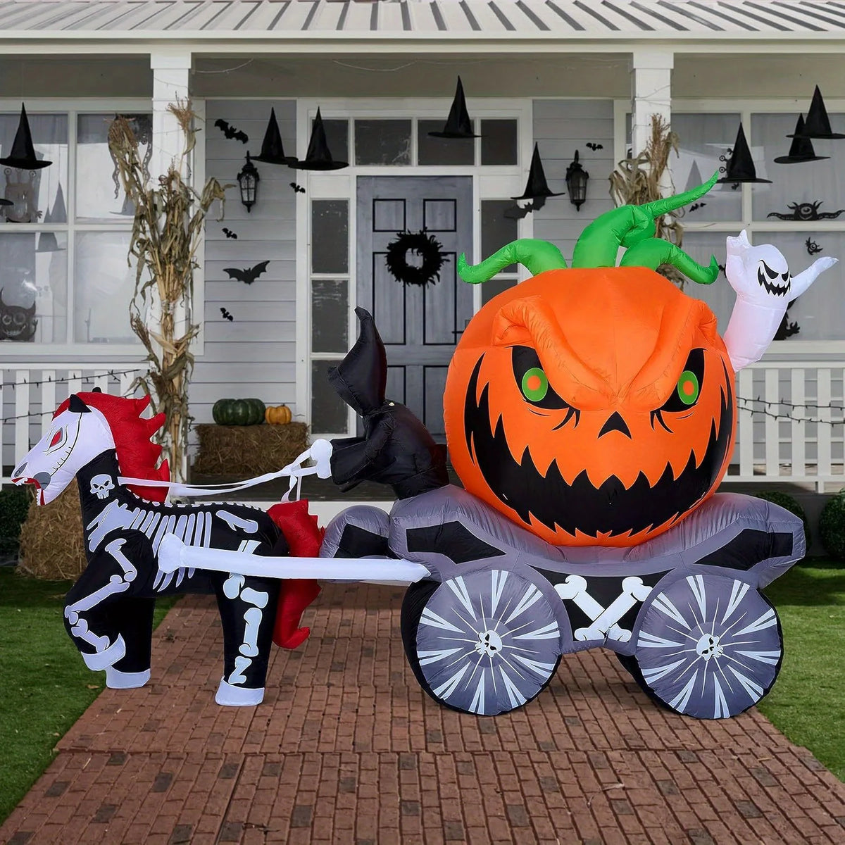 Halloween Pumpkin Carriage Outdoor Inflatable With Led Lights