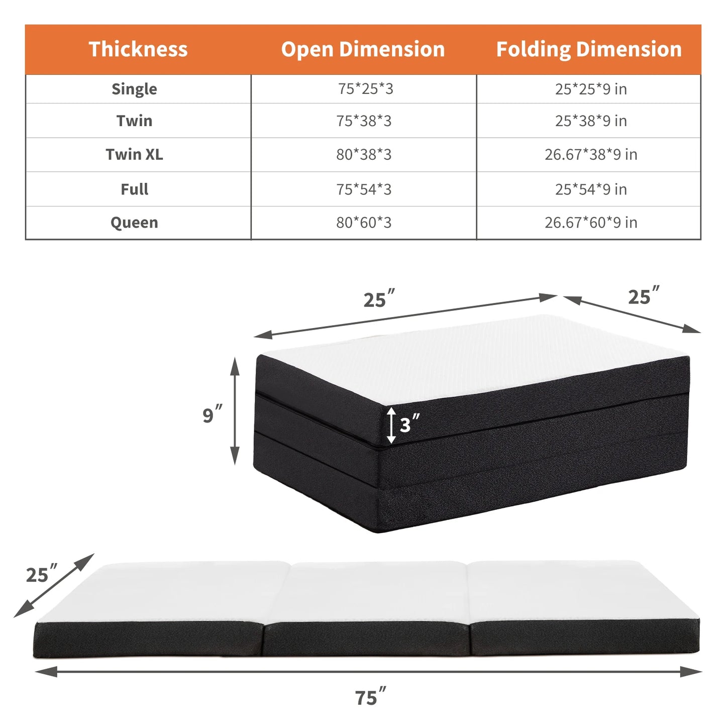 JHK Portable Folding Floor Bed With Memory Foam For Travel