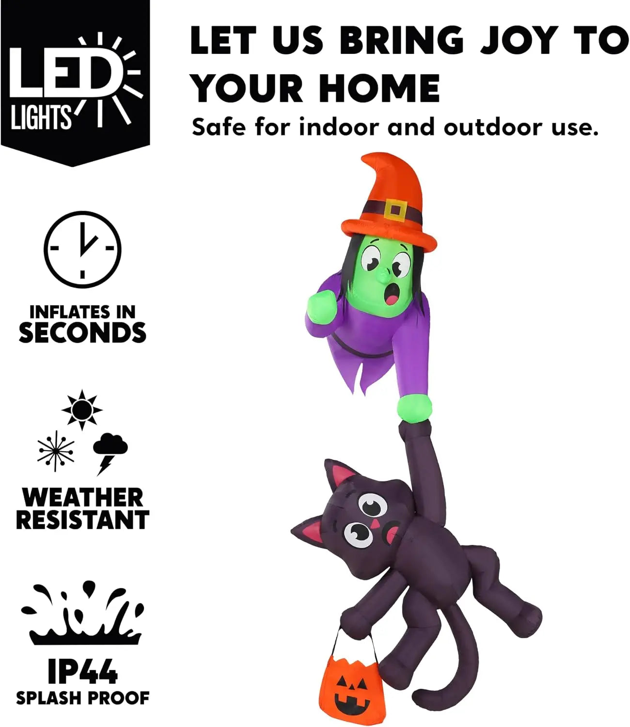 Halloween Witch And Black Cat Inflatable Outdoor Roof Decoration