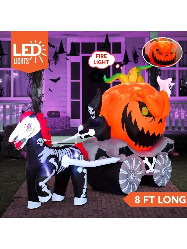 Halloween Pumpkin Carriage Outdoor Inflatable With Led Lights