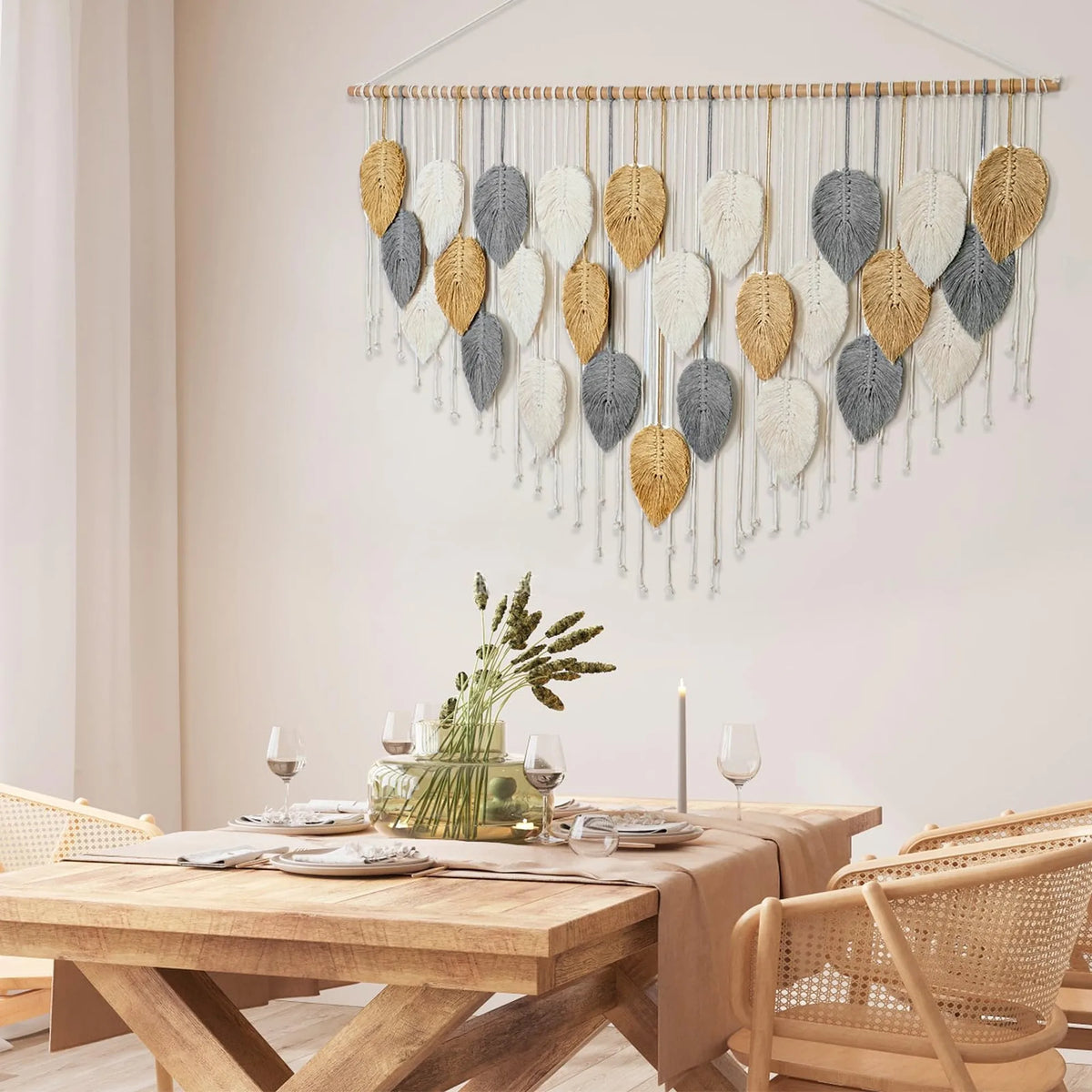 Handmade Bohemian Leaf And Feather Woven Wall Tapestry