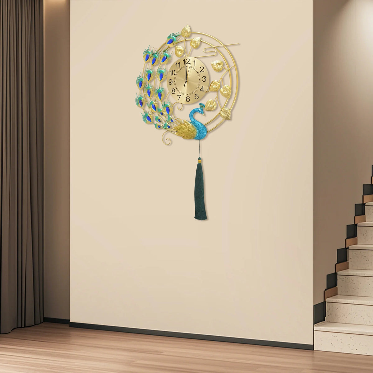 Luxury Peacock Wall Clock Silent Quartz Vintage Home Decor