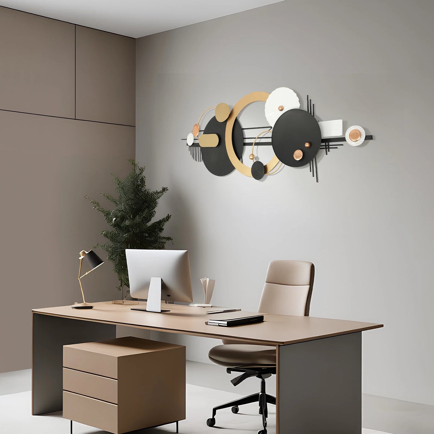 Wall Art, Black and Gold Geometric Circles Wall Decoration, Large Modern Abstract Metal Wall Art, fits for Living Room, Dinning Room, Bedroom, Entryway and Office