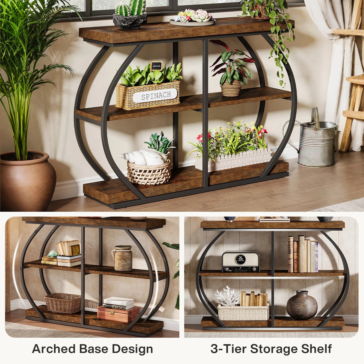 Tribesigns Industrial Three Tier Console Table With Storage Shelves