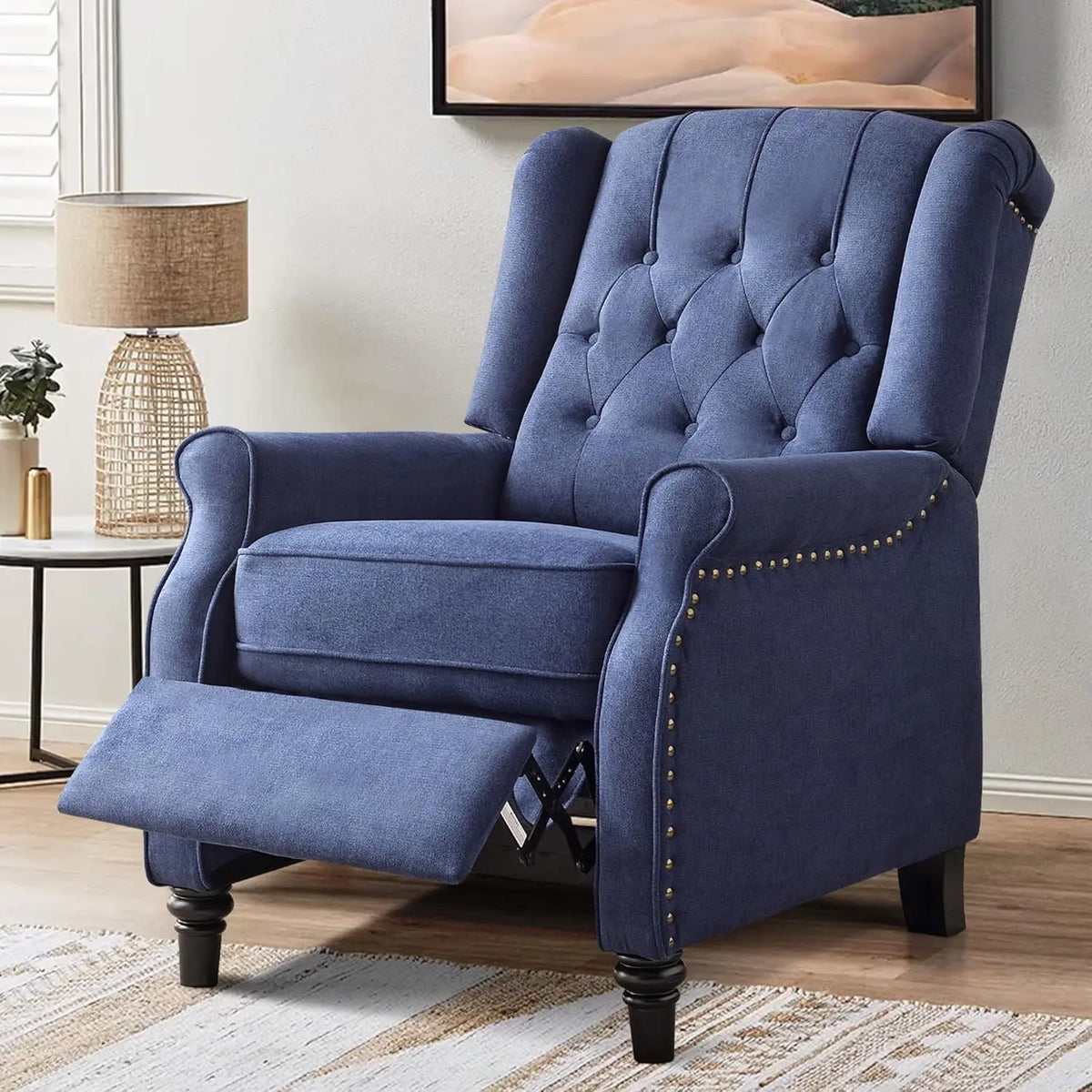 EBELLO Mid Century Wingback Push Back Recliner With Rivet Detail