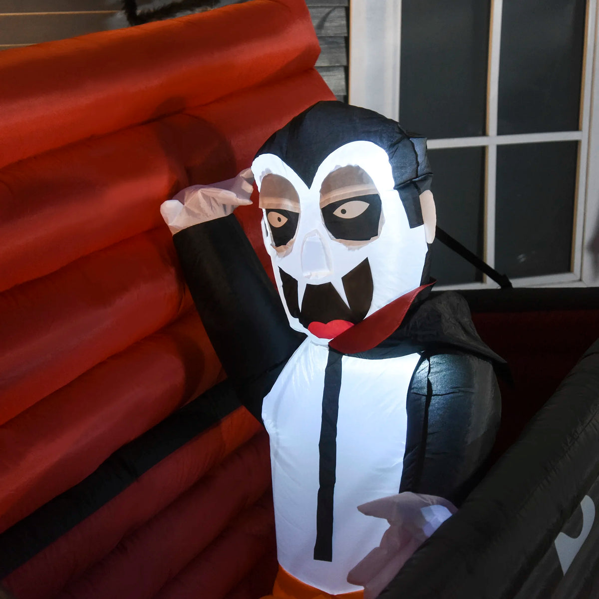 70.75"W Inflatable Halloween Vampire Coffin Anchored Outdoor Display W/ Leds