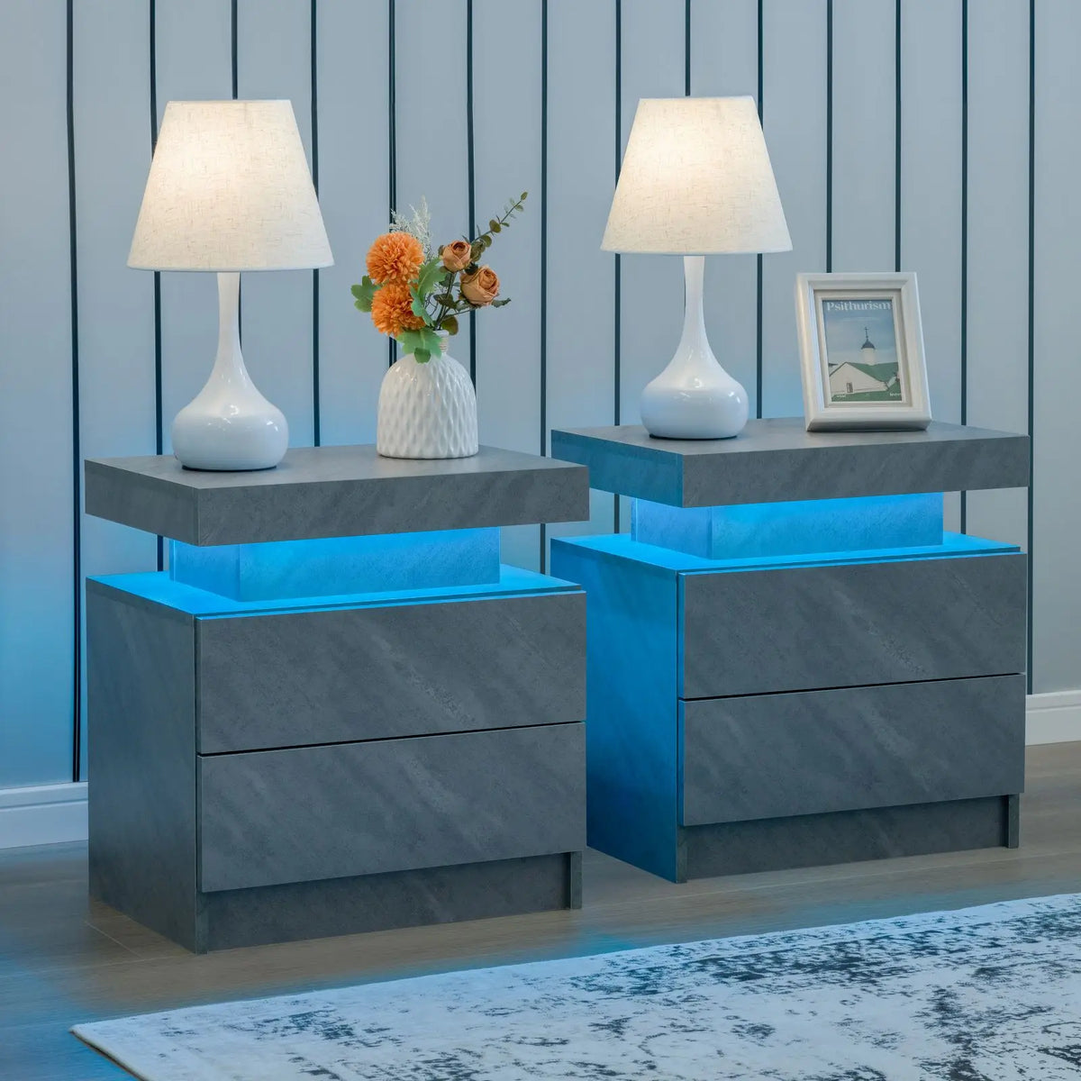 Cubehom LED Nightstand Set With Drawers For Bedroom
