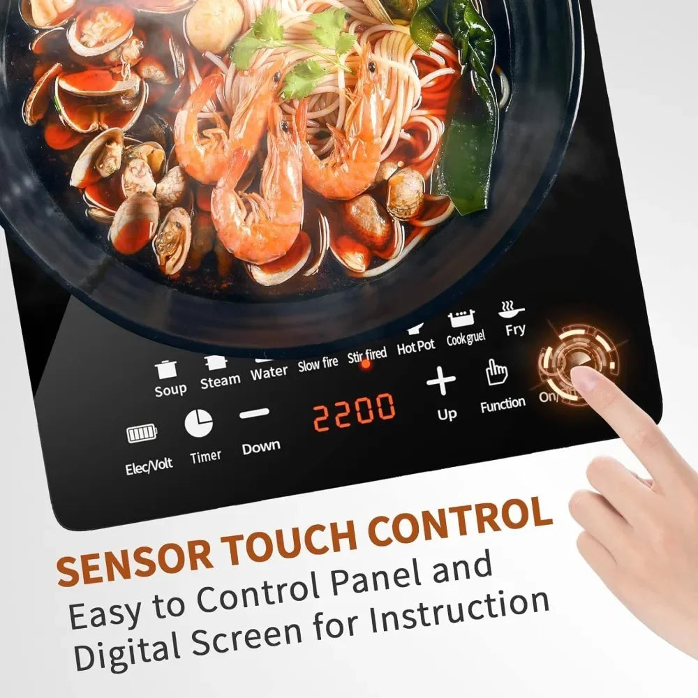 2200W Portable Induction Burner, Electric Induction Countertop Burner W/ Touch Panel, 8 Cooking Preset Programs, for Home, RV