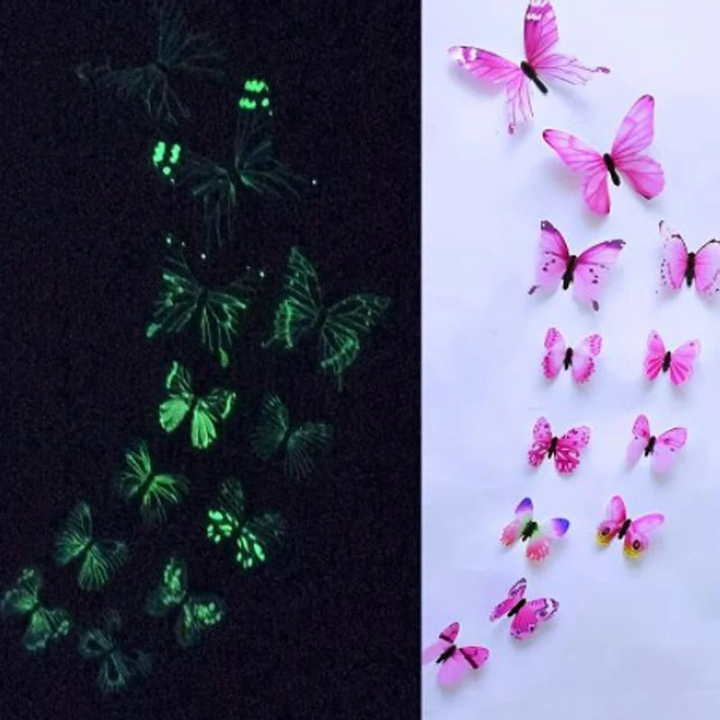 New 12Pcs Fashion 3D Luminous Butterfly Creative Wall Sticker For DIY Wall Stickers Modern Wall Art Home Decorations DIY Gift