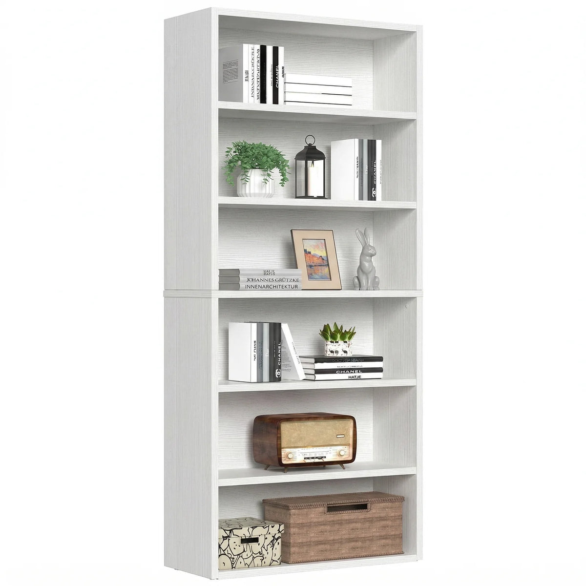 MCQ Wooden Six Shelf Bookcase With Open Display Storage