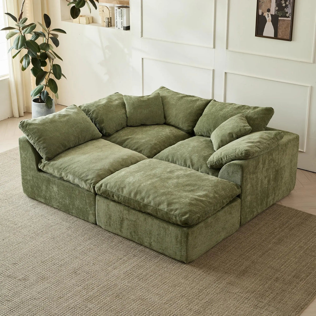 Yeflixvrau Modern L Shaped Cloud Sectional Sofa With Ottoman Cushion