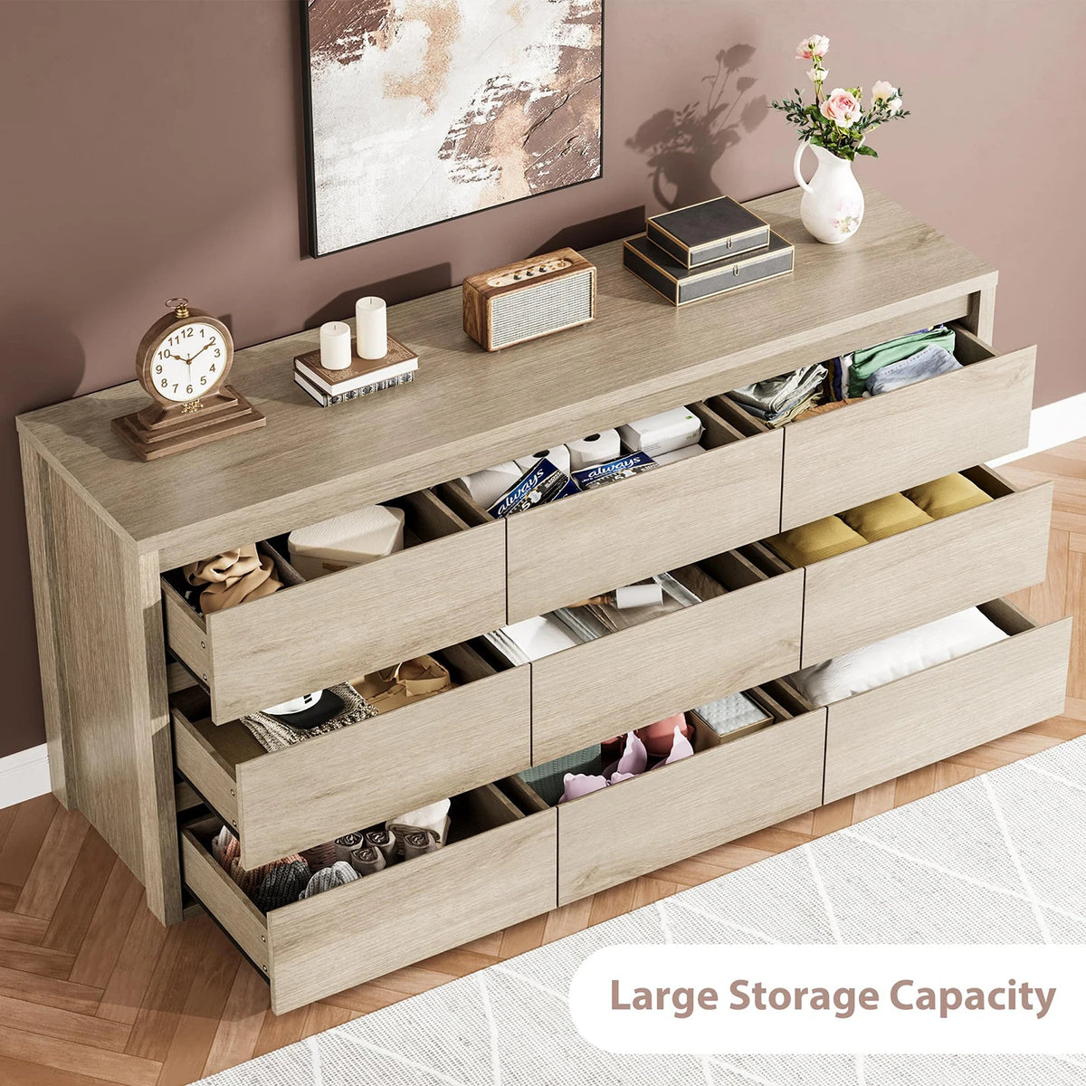Acekool Modern Handleless Wood Dresser With Spacious Bedroom Storage