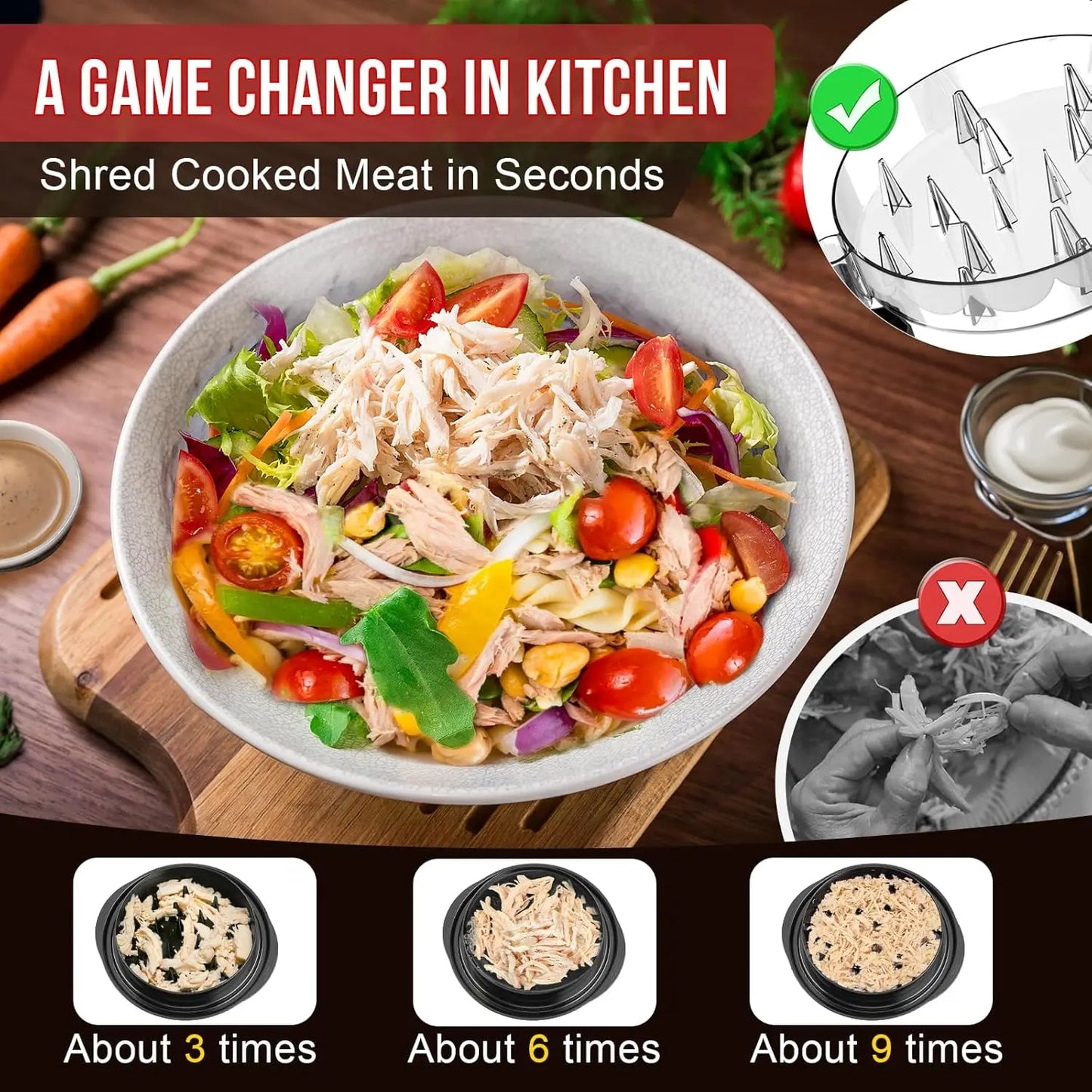 Chicken Shredder 8 Inches Chicken Shredder Tool Twist Black BPA Free Meat Shredder with Clear Lid Ergonomic Anti-slip Handle Easy To Clean Dishwasher Safe Shredding Tool for Chicken Breast Pork Beef Cooked Meat