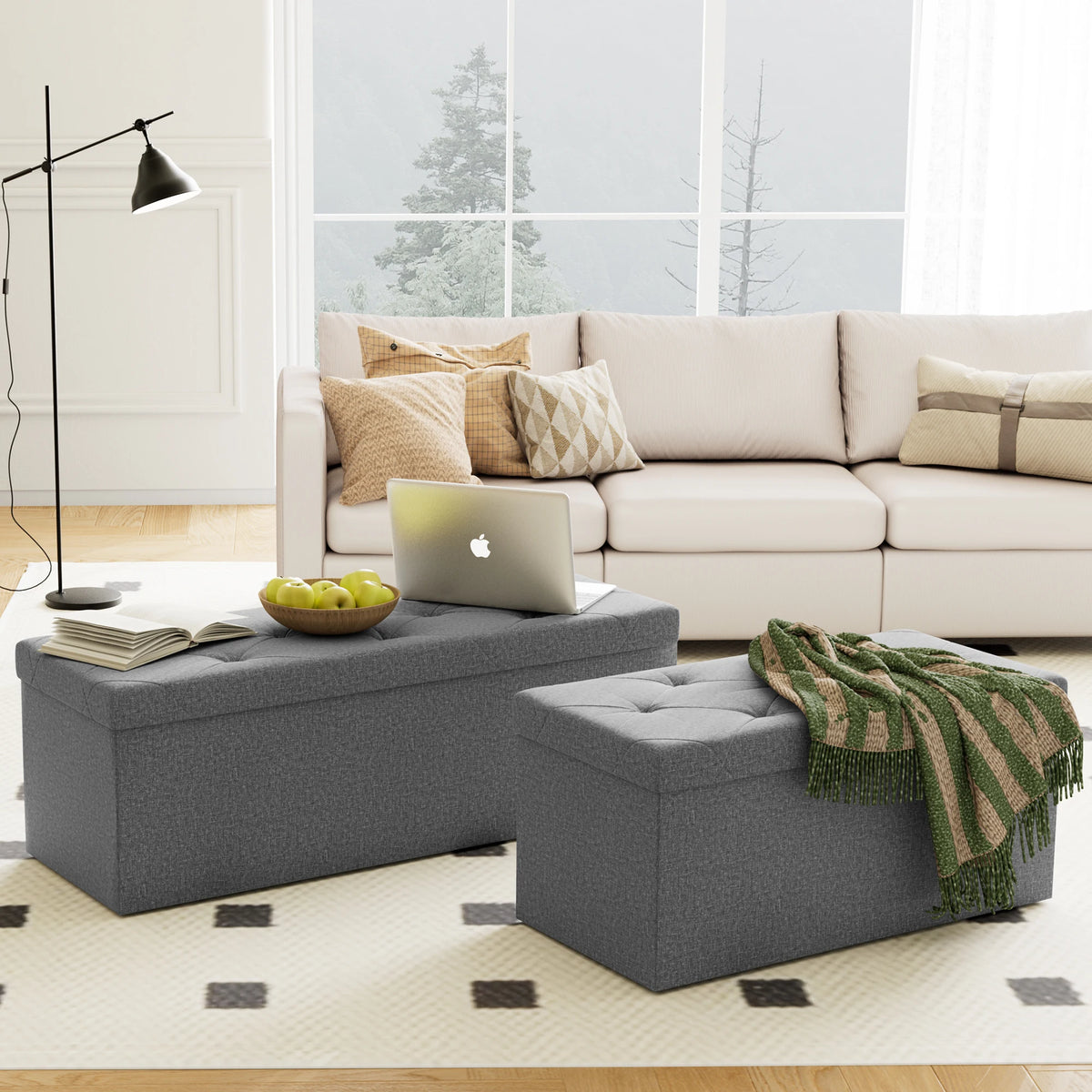 JHK Robust Metal Folding Storage Ottoman Bench With Large Hidden Space