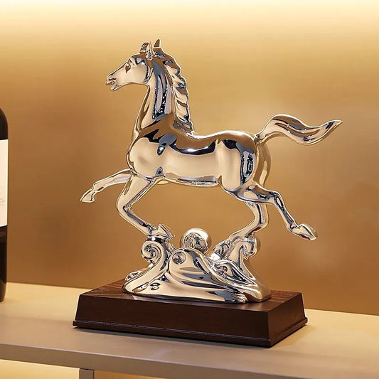 Light luxury high-end office desktop horse decoration living room housewarming opening gift wine cabinet study decoration