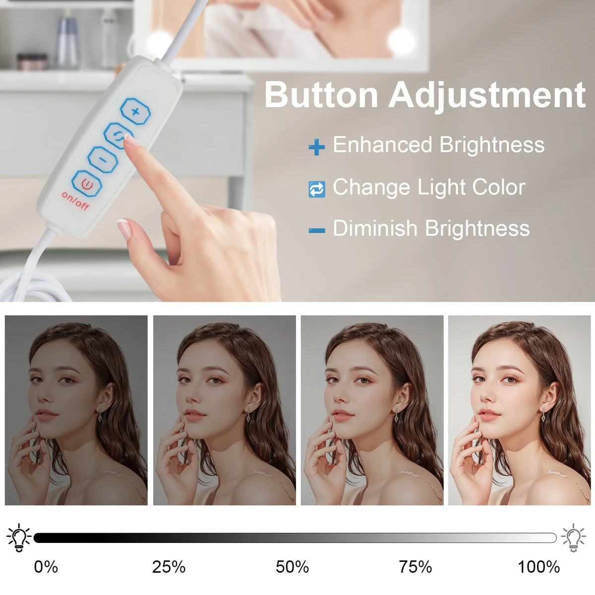 Yamissi LED Vanity Desk With Sliding Mirror And Four Drawers