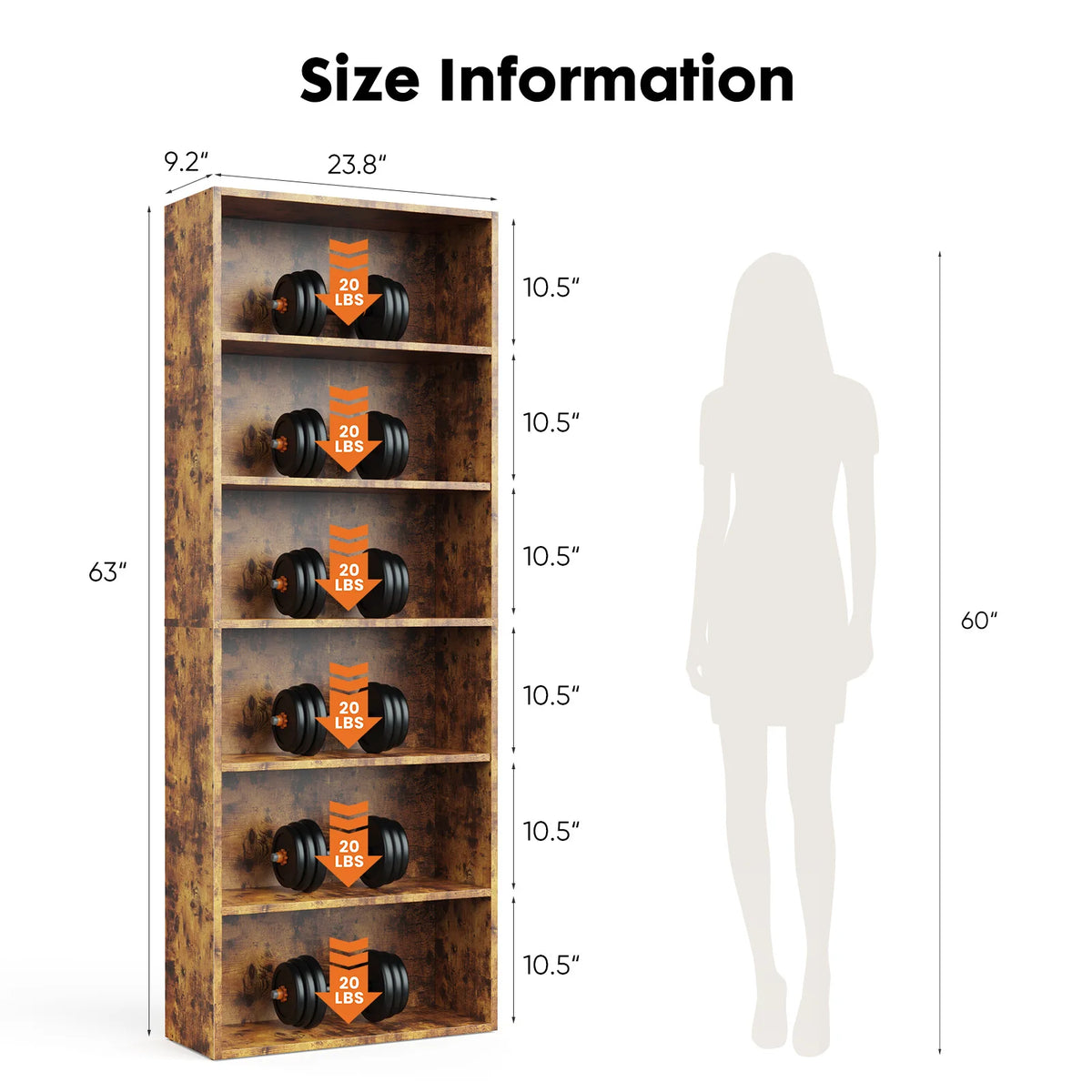 JHK Modern Wooden Bookcase With Six Tier Open Storage Shelves