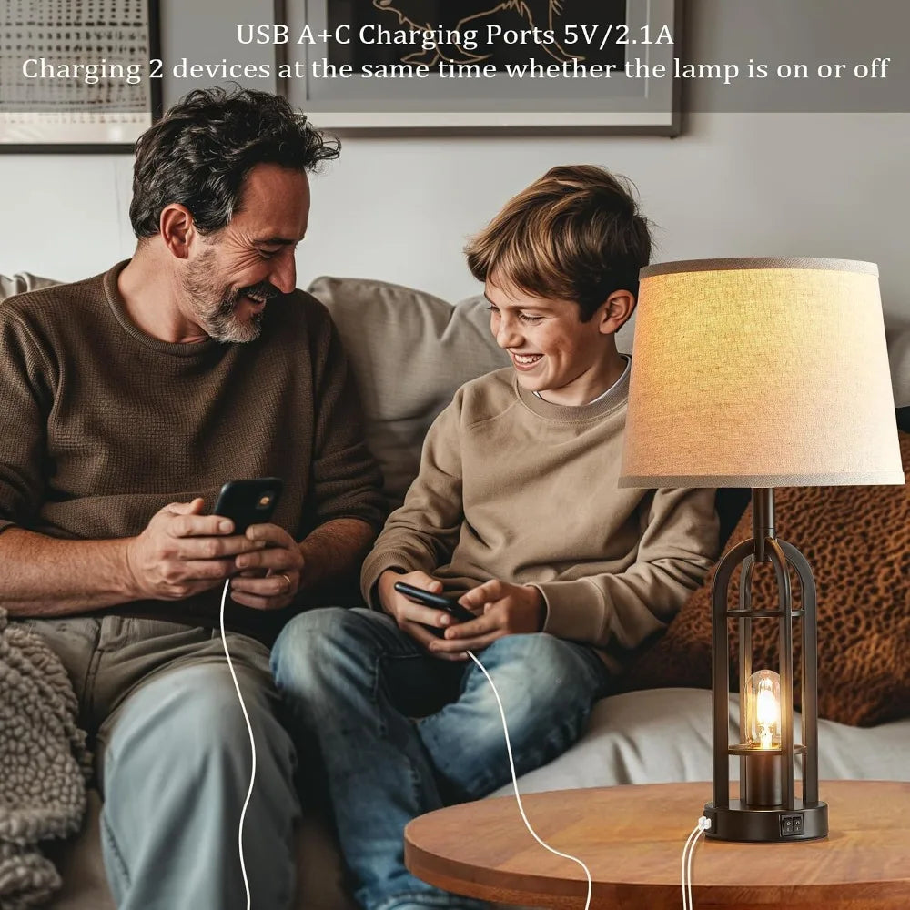 Farmhouse Table Lamps Set Of Two With Usb Charging Port
