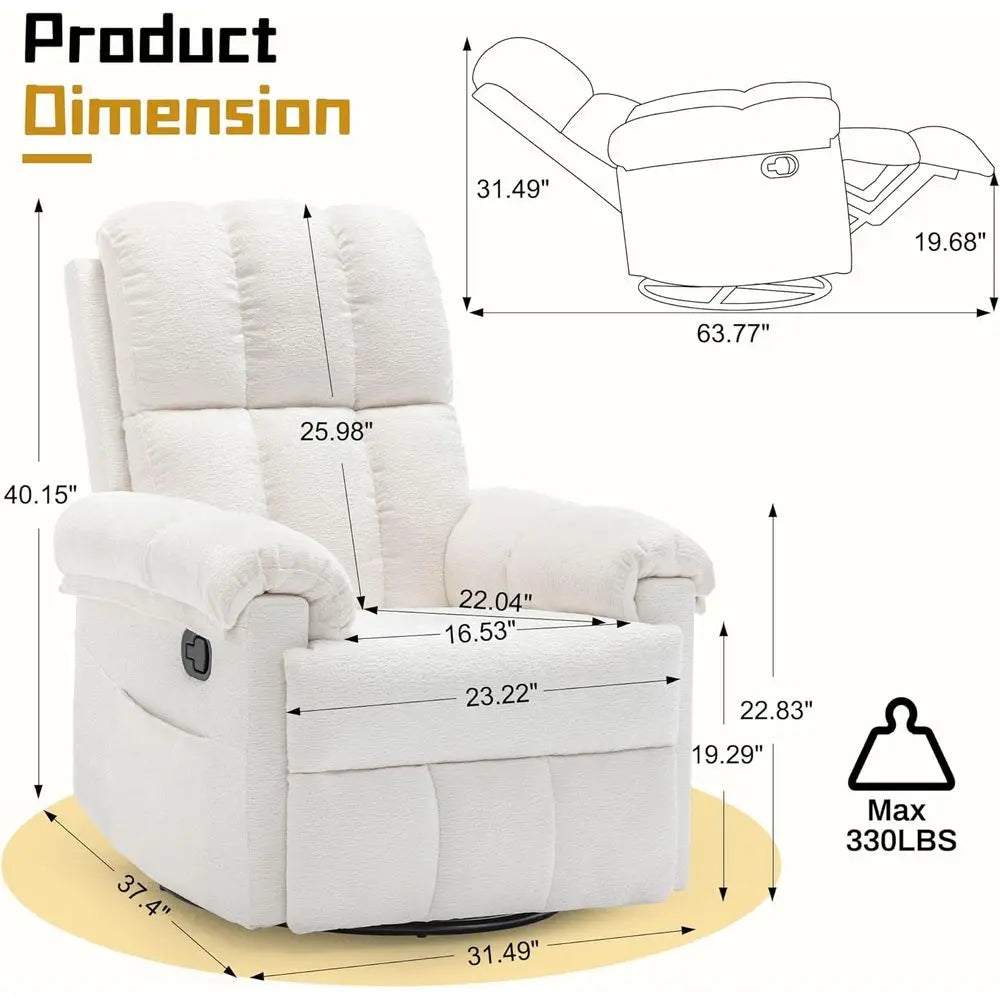 Upholstered Chenille Manual Swivel Recliner Chair For Home