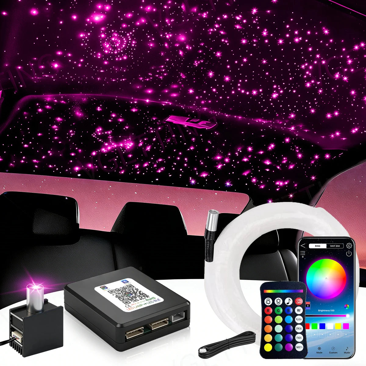Brivglent Fiber Optic Starlight Headliner Kit For Cars With Remote