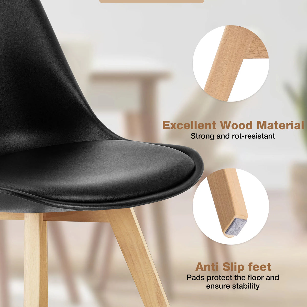 JHK PU Leather Dining Chairs Set With Wooden Legs