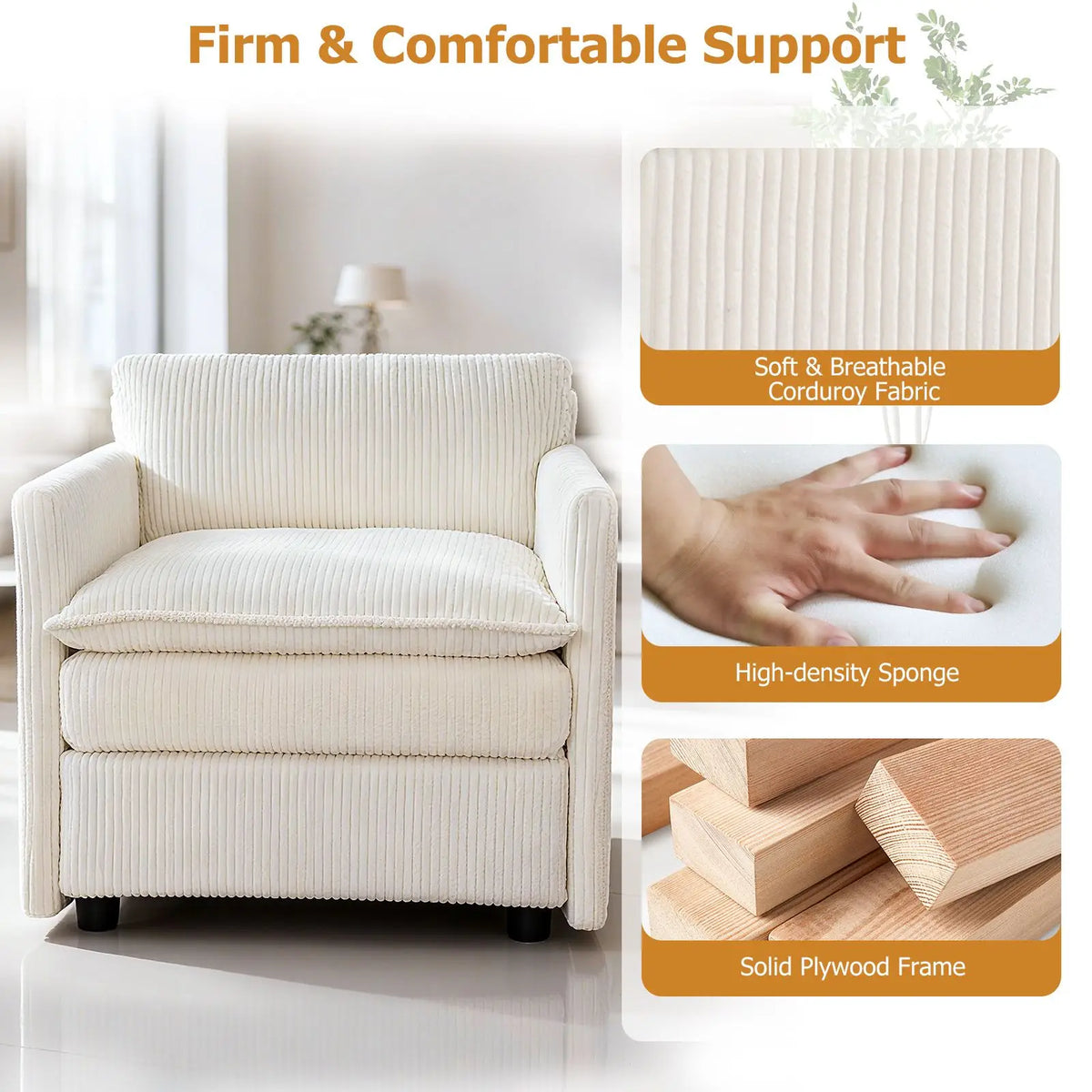 Oversized Accent Chair And Ottoman With Soft Corduroy Cushions