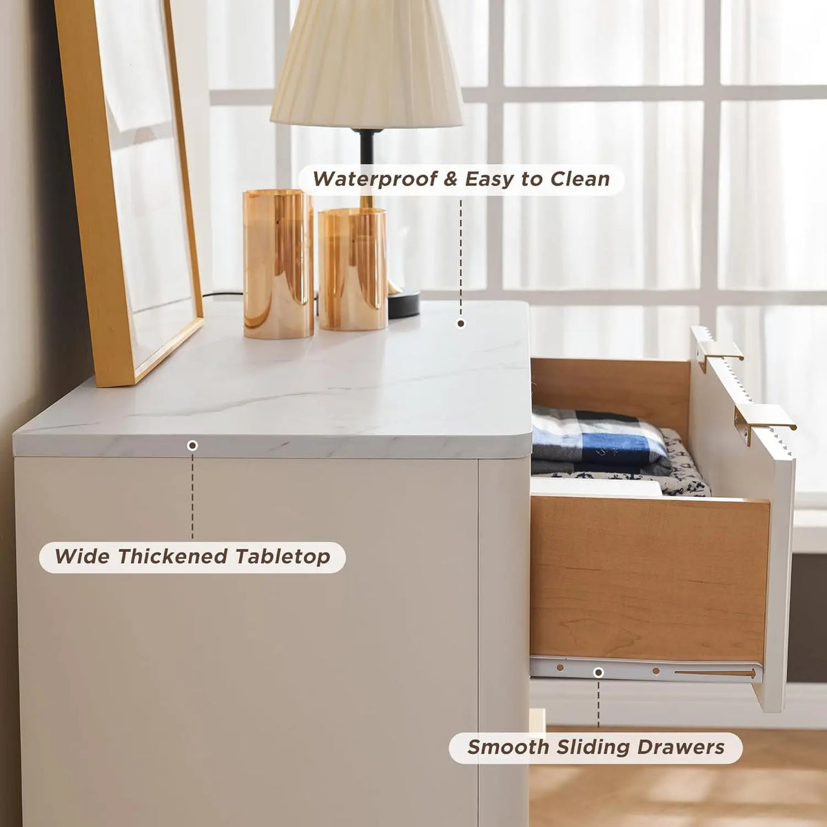 Fluted Modern Wooden Storage Dresser With Deep Drawers