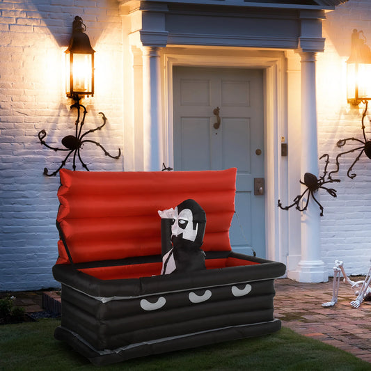 70.75"W Inflatable Halloween Vampire Coffin Anchored Outdoor Display W/ Leds