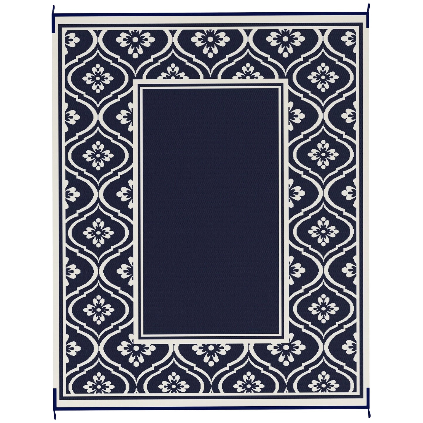 Outdoor Rug, 8' x 10' Plastic Straw, Blue White Gourd Border