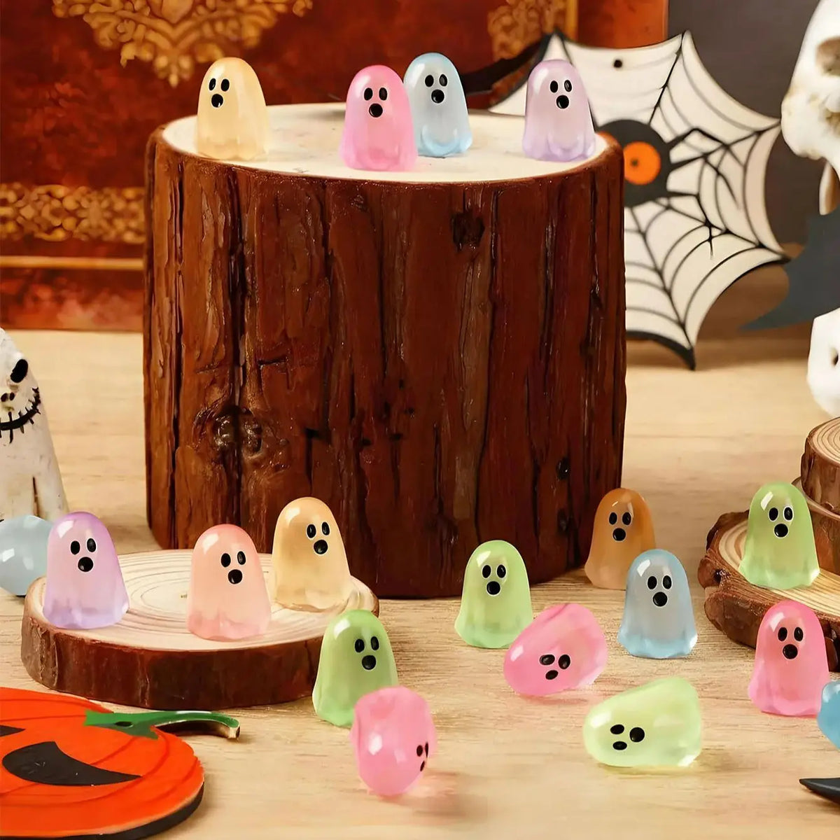 Luminous Resin Ghost Miniature Figures For Halloween Decoration Ornaments