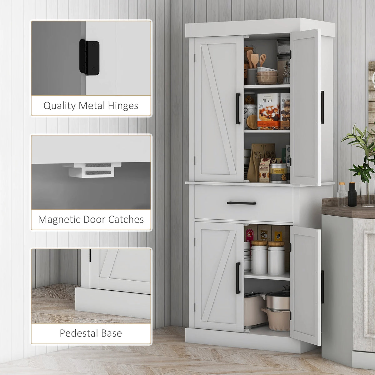 HOMCOM Kitchen Pantry Storage Cabinet With Barn Doors And Drawer