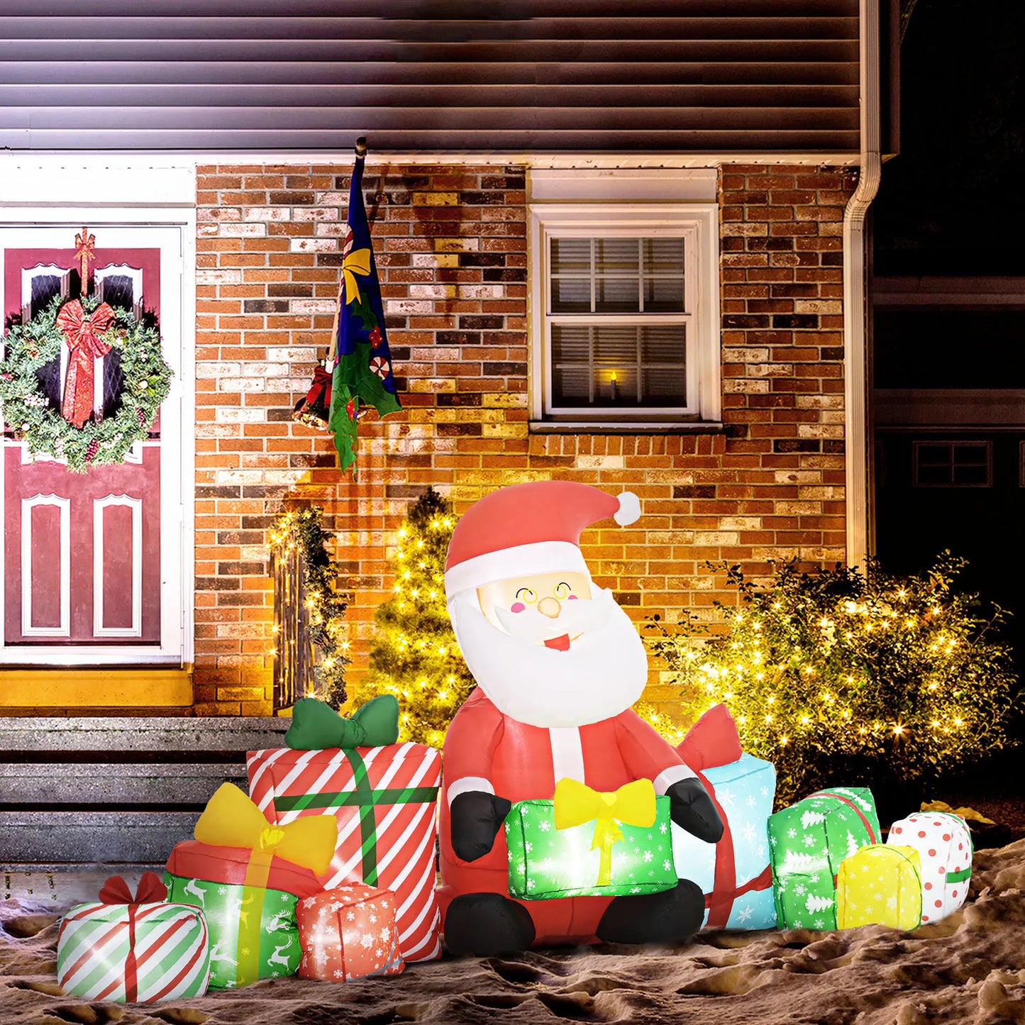Outdoor Inflatable Santa Claus And Gift Boxes With Led Lights