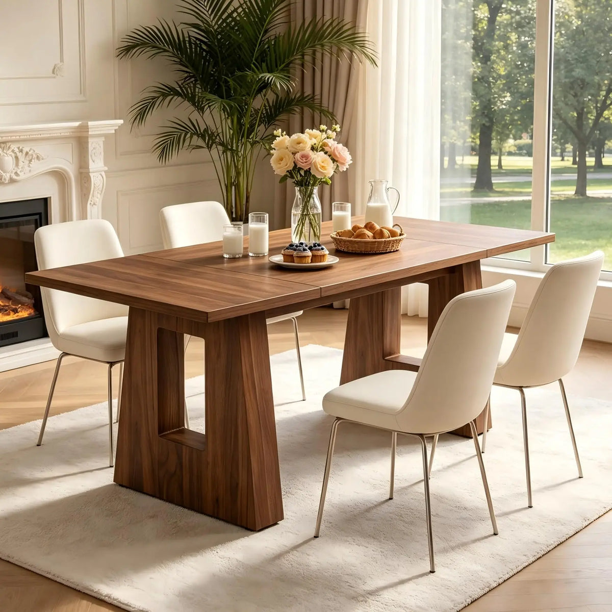 HiMISS Modern Rectangular Dining Table With Wood Leg Base