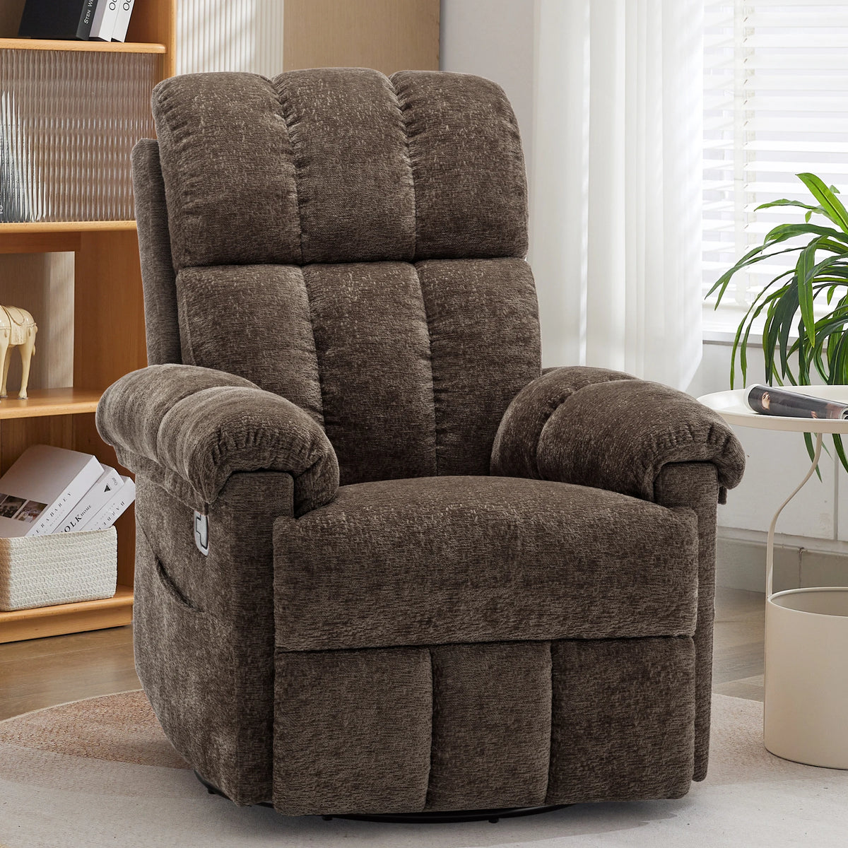 KORSER Chenille Swivel Rocker Recliner Chair With Side Pockets