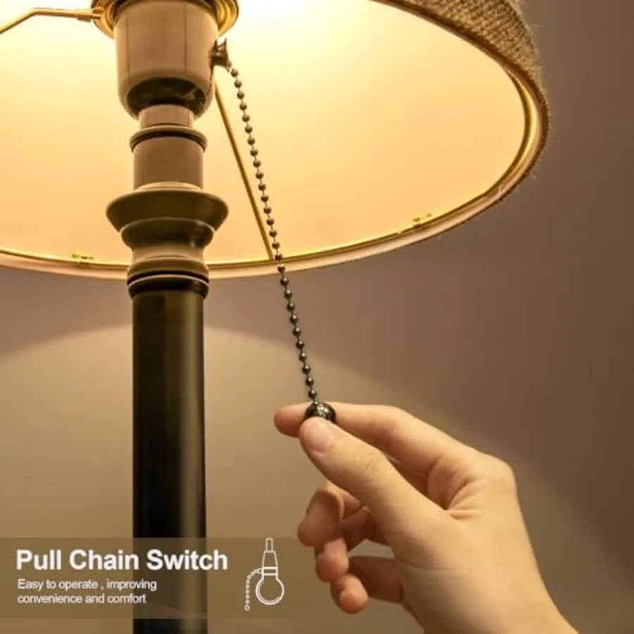 Farmhouse Table Lamp Set With Natural Shades And Pull Chains