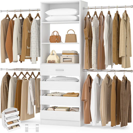 Aheaplus Wooden Closet System With Four Drawers Four Hanging Rods