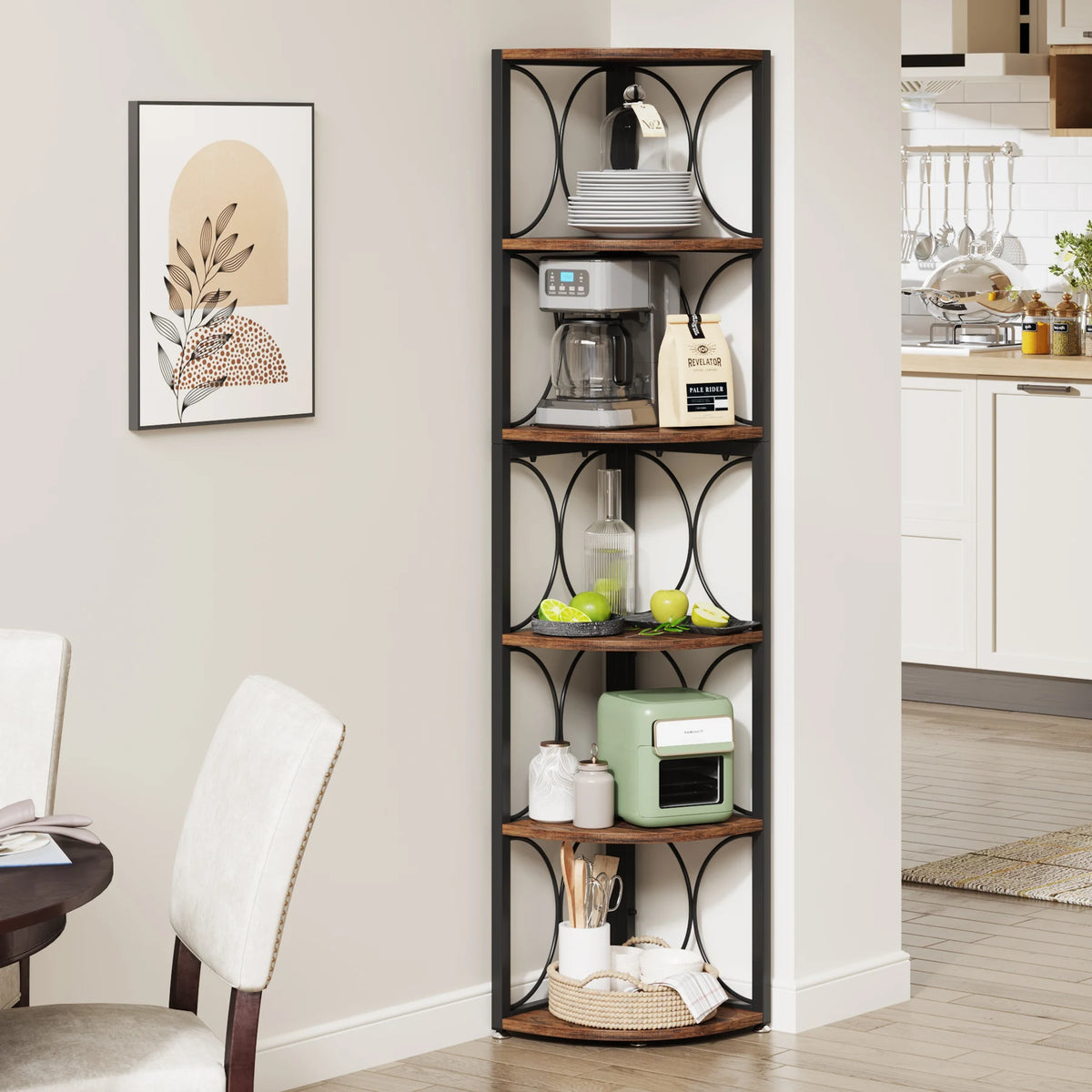 Tribesigns 6 Tier Tall Corner Shelf, 61 inch Rustic Corner Bookshelf Storage Rack Standing Shelving Unit